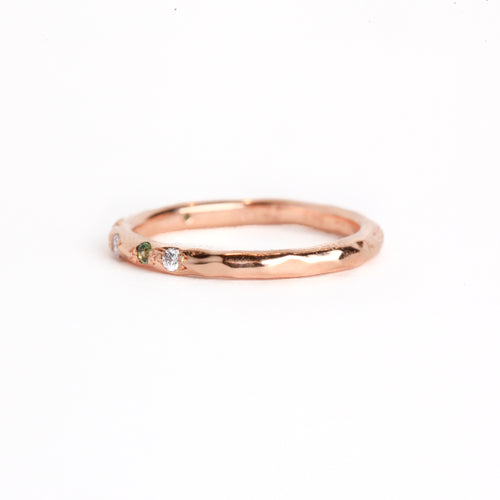 Diamond and sapphire wedding band in 18ct rose gold, bespoke custom handmade.