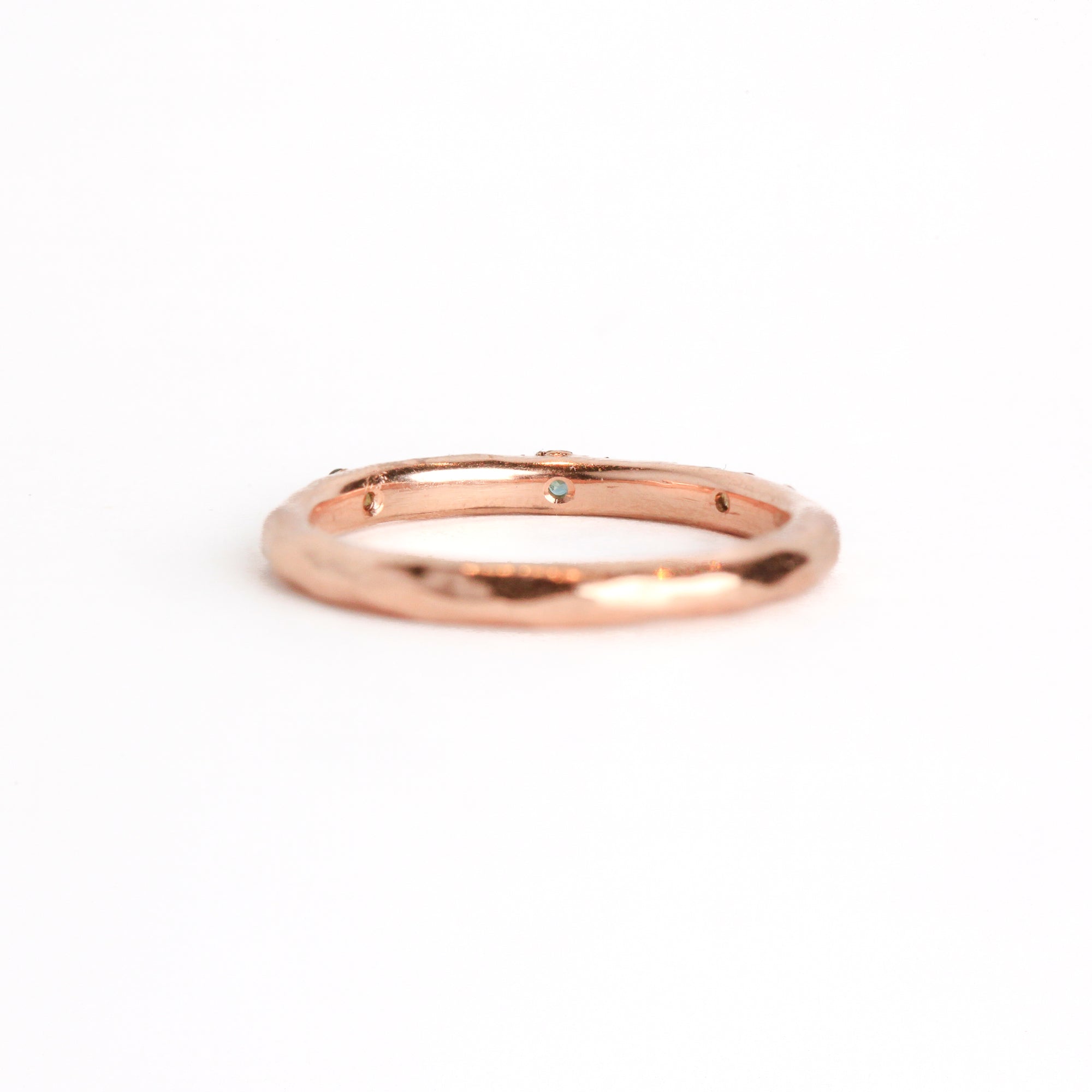 Diamond and sapphire wedding band in 18ct rose gold, bespoke custom handmade.
