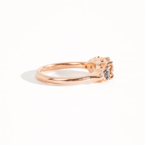 Handmade, bespoke Diamond and ethically sourced Australian sapphire five stone cluster ring in 14ct recycled refined rose gold
