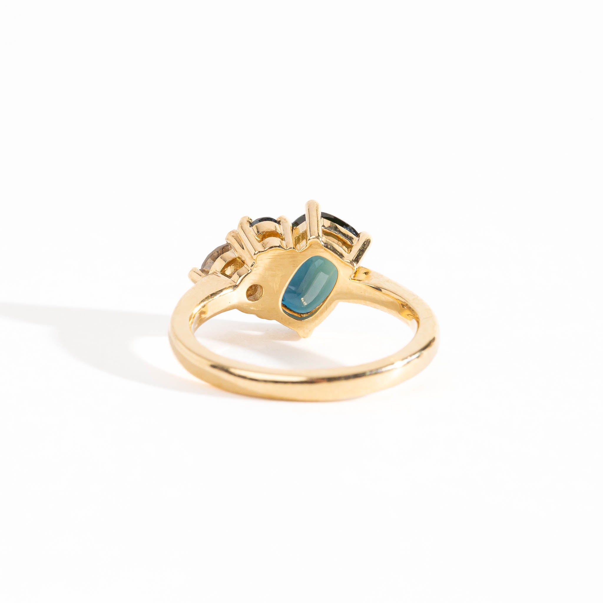 Cluster ring with ethically sourced Australian sapphires and a salt and pepper diamond. Hand made bespoke in Melbourne by Black Finch Jewellery.