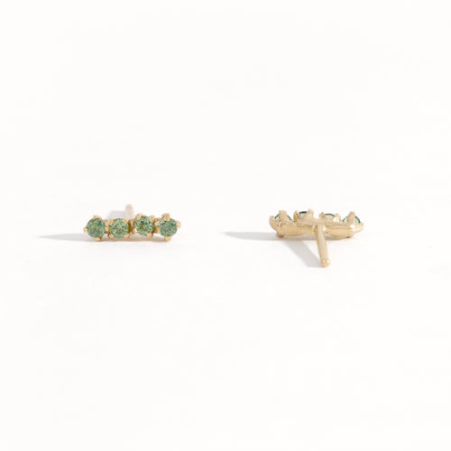 organic sea foam ethically sourced green sapphire studs in 9ct yellow gold, bespoke custom handmade jewellery made in Melbourne