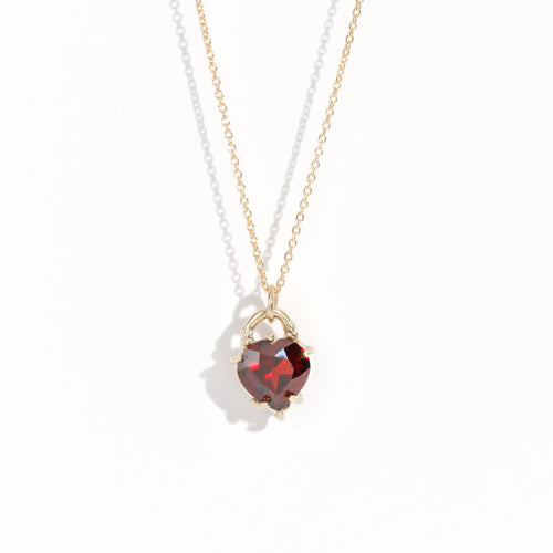 Made in Melbourne, bespoke 9ct yellow gold garnet heart pendant necklace on 9ct gold chain.