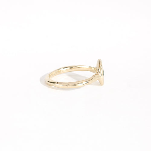 9ct yellow gold signet ring with star set sea-foam coloured sapphire in centre. Bespoke and handmade in Melbourne by Black Finch Jewellery