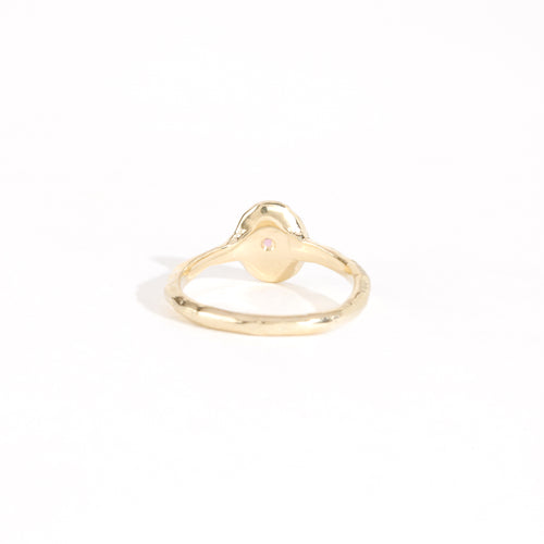 9ct yellow gold signet ring with star set pink sapphire in centre. Bespoke and handmade in Melbourne by Black Finch Jewellery