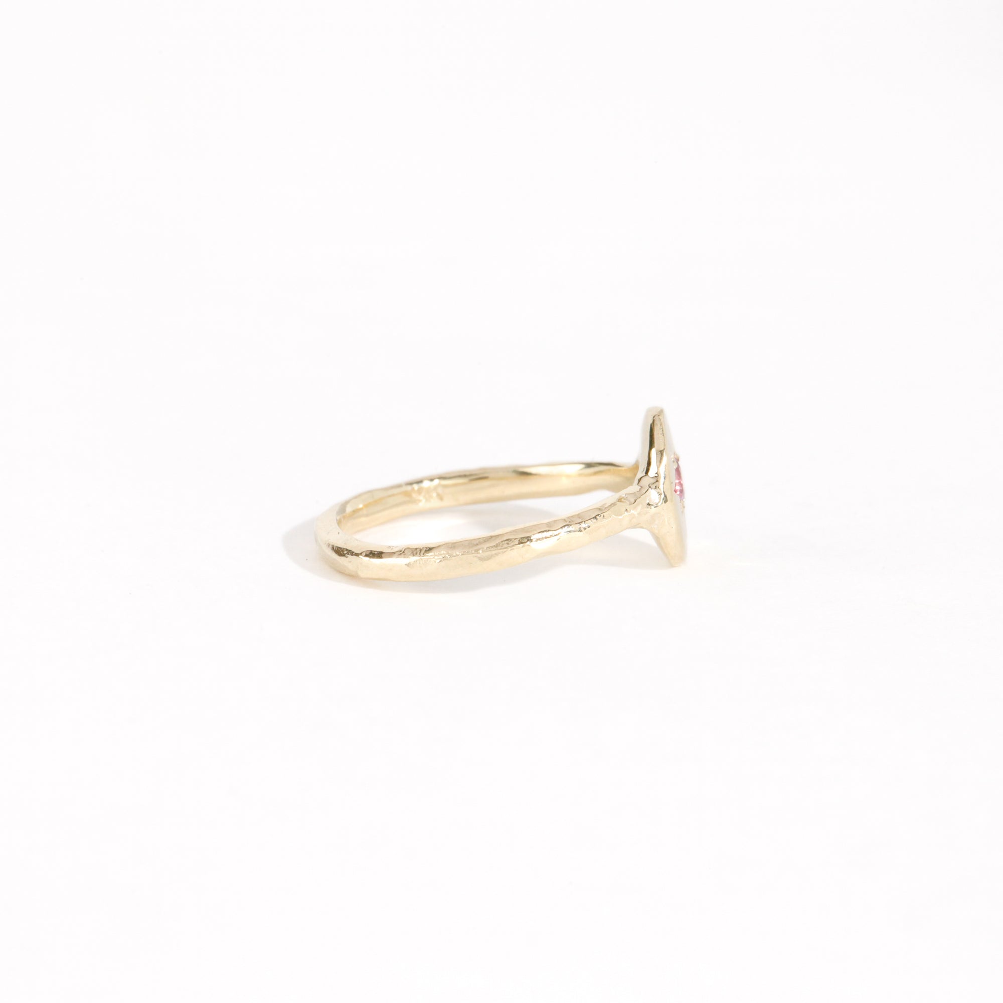 9ct yellow gold signet ring with star set pink sapphire in centre. Bespoke and handmade in Melbourne by Black Finch Jewellery