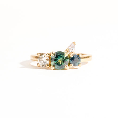 Handmade Sapphire and Diamond Cluster Ring in 18ct Yellow Gold, Custom, Bespoke rings made in Melbourne.