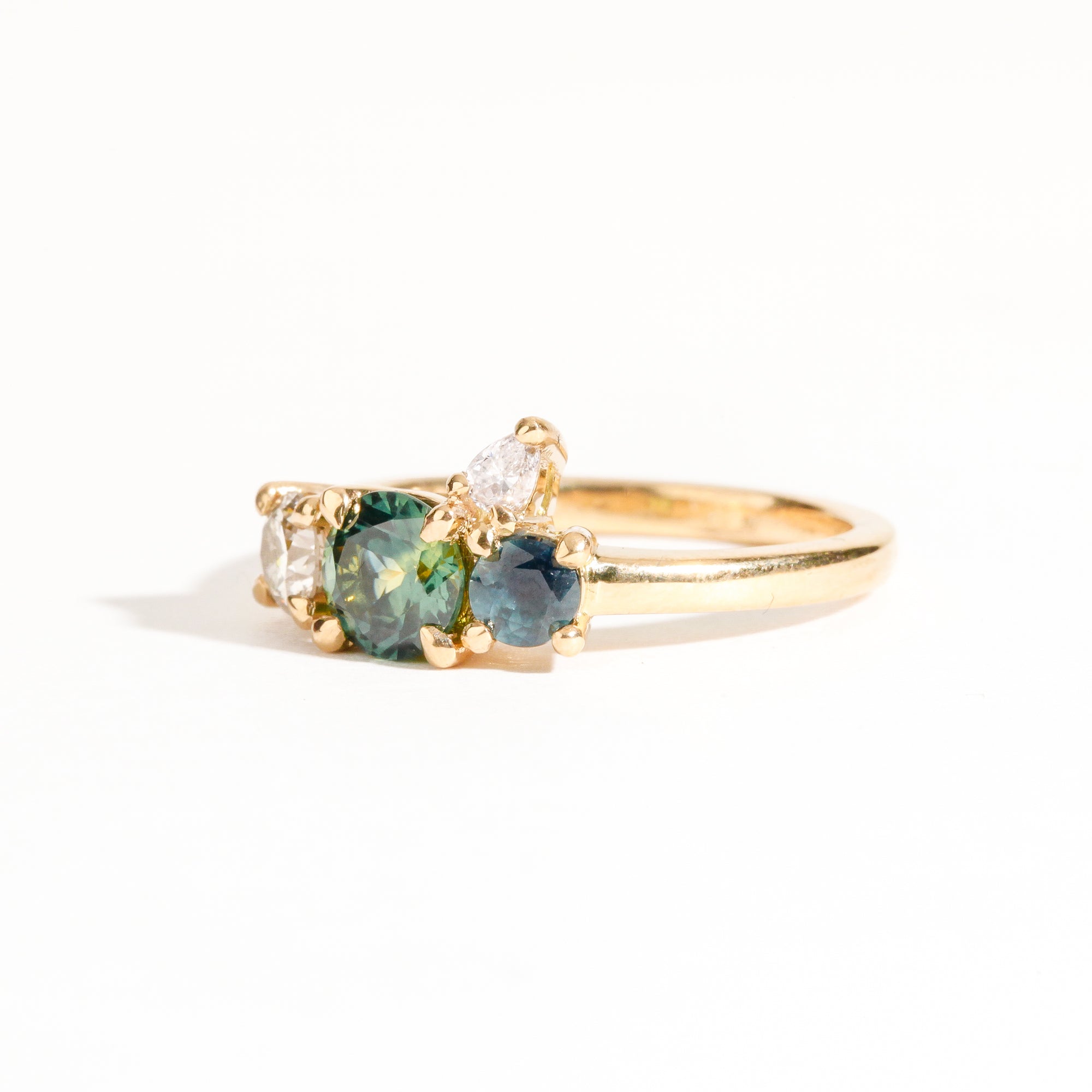 Handmade Sapphire and Diamond Cluster Ring in 18ct Yellow Gold, Custom, Bespoke rings made in Melbourne.