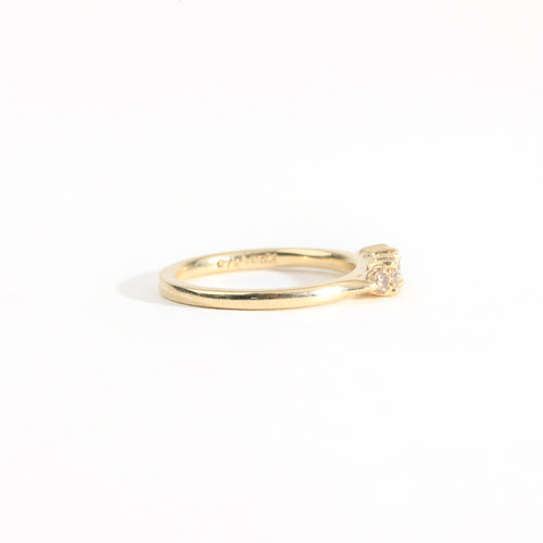 Hand crafted yellow gold five stone champagne diamond ring. 