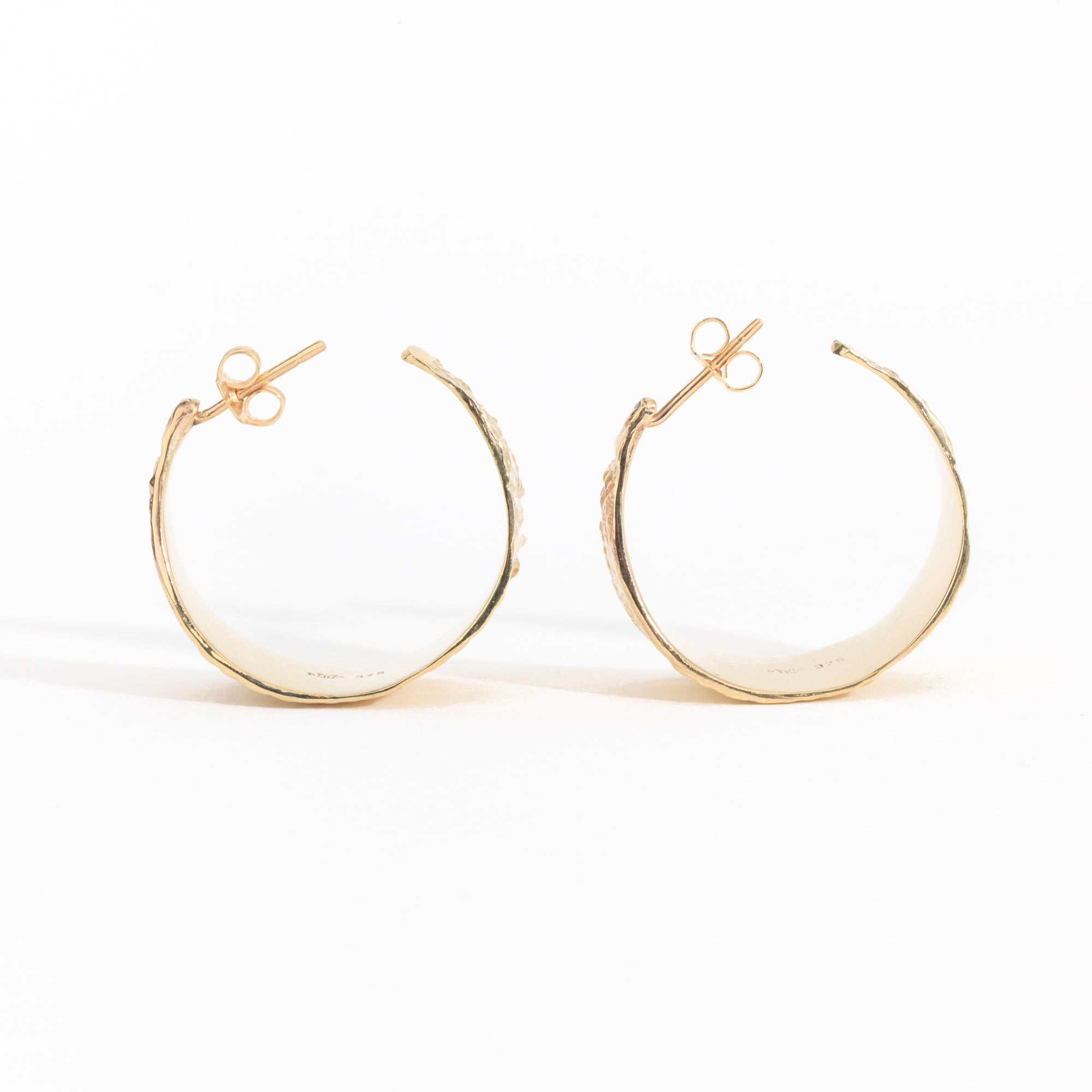 9ct yellow gold textured hoops