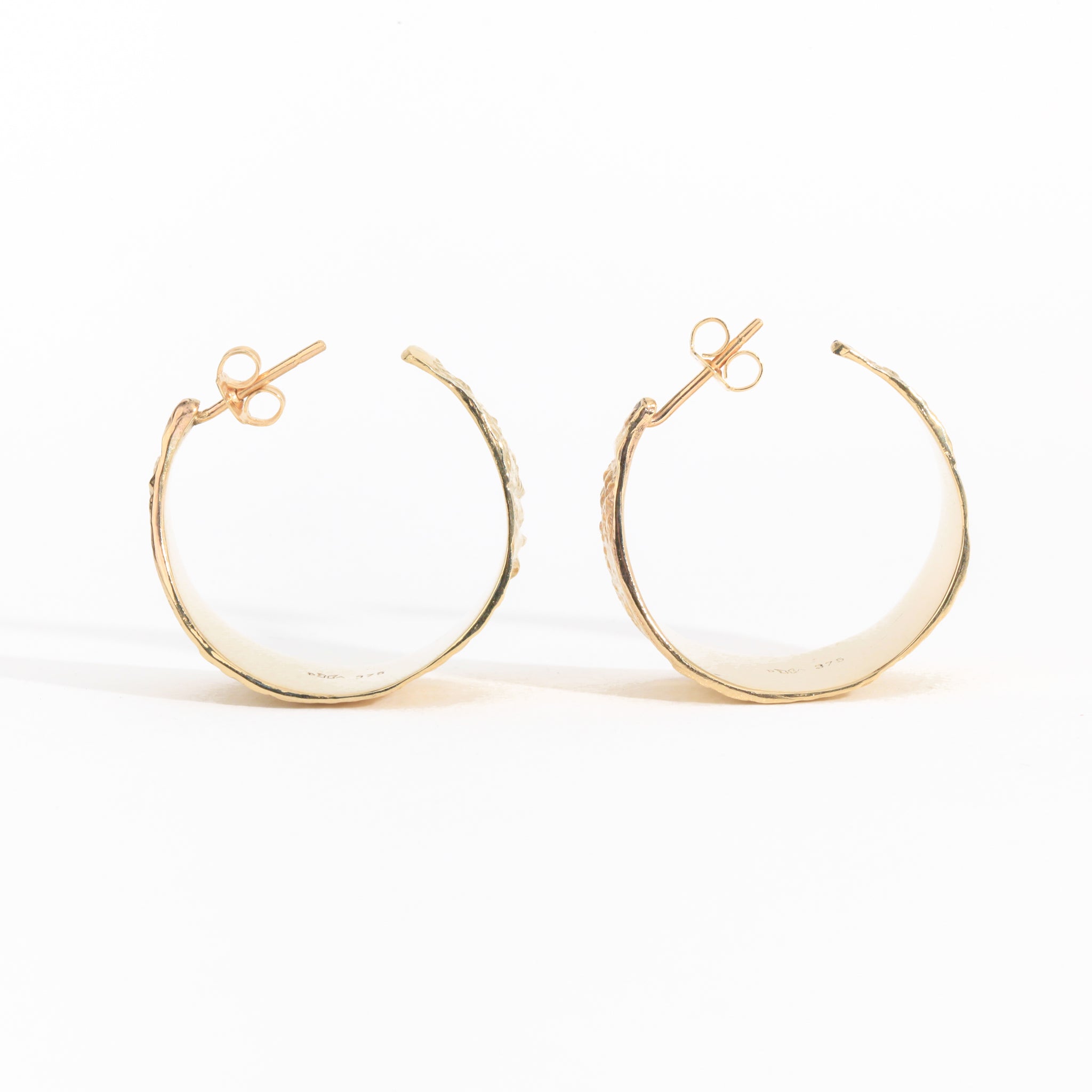 9ct yellow gold textured hoops