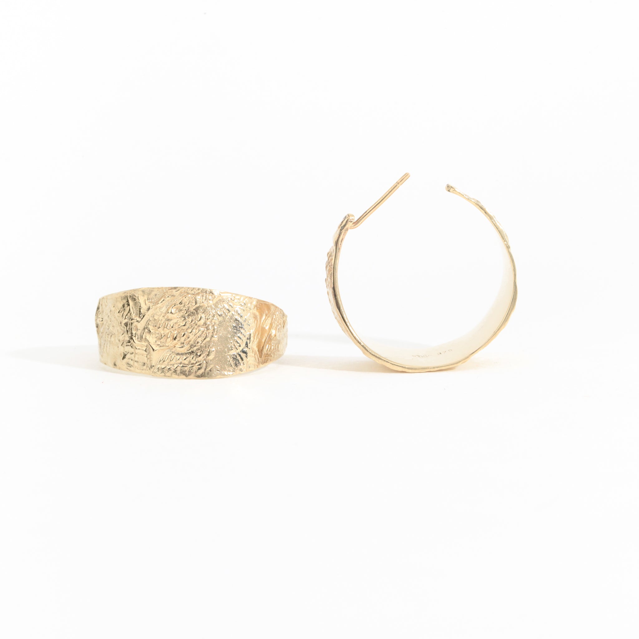 9ct yellow gold textured hoops