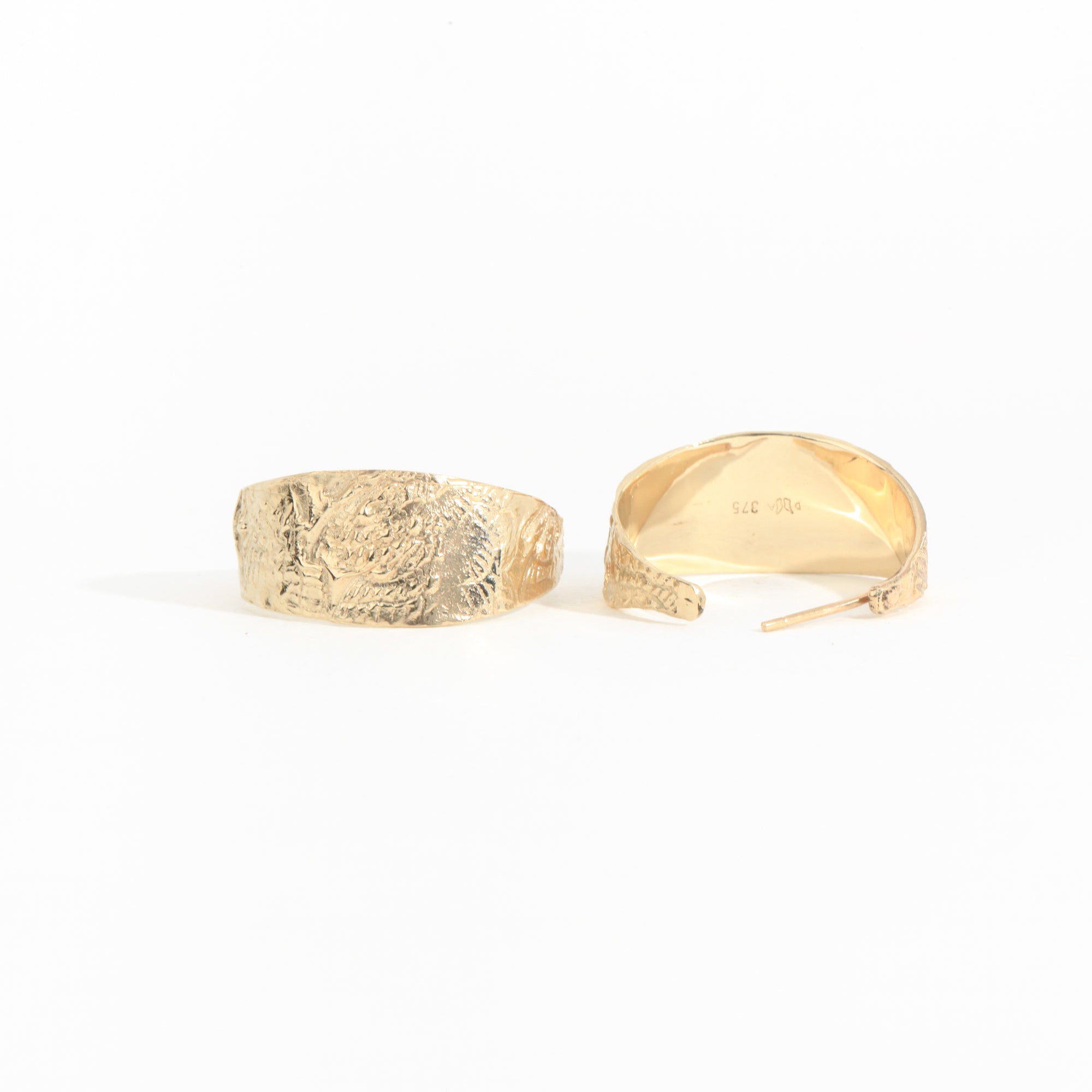 9ct yellow gold textured hoops