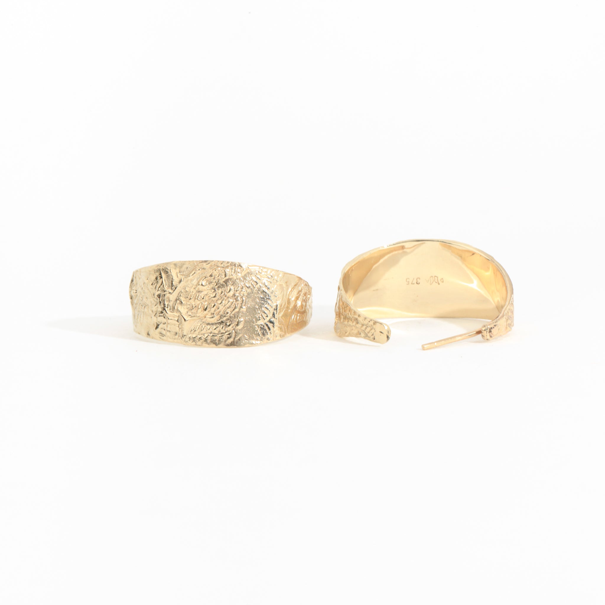 9ct yellow gold textured hoops