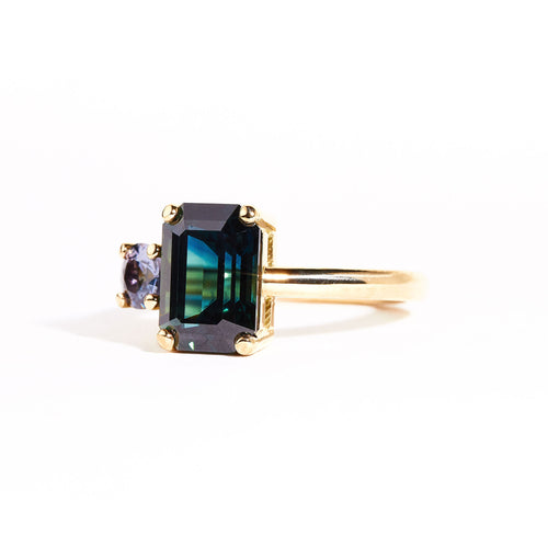 Bespoke | Toi et Moi Ring | Twilight Forever Sapphire Ring | Two Stone Sapphire Ring | Emerald Cut Sapphire Ring in 18ct Yellow Gold | 