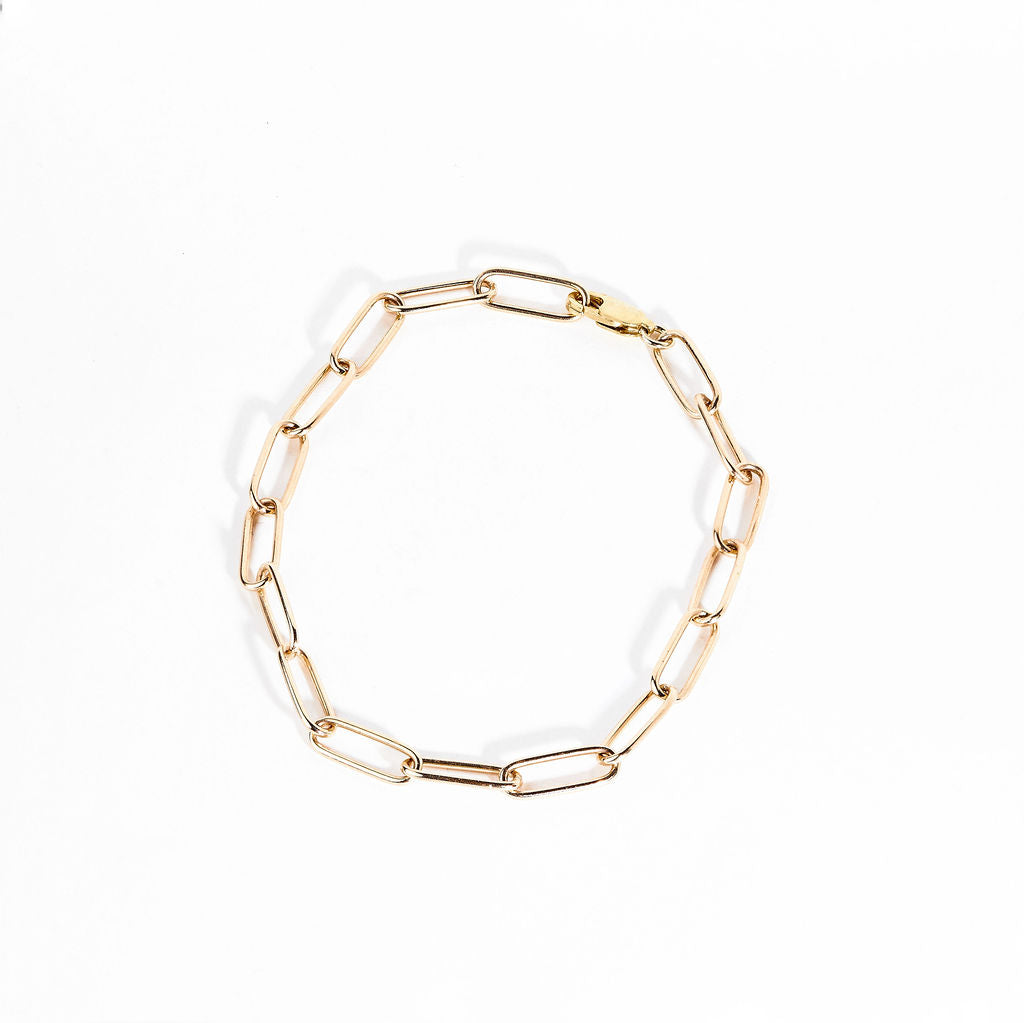 Elongated gold chain bracelet made by Black Finch Jewellery in Melbourne. 