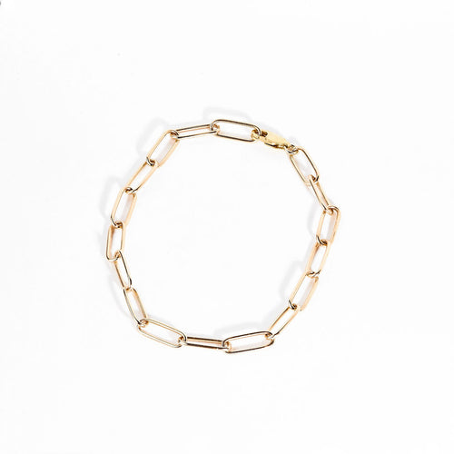 Elongated gold chain bracelet made by Black Finch Jewellery in Melbourne. 