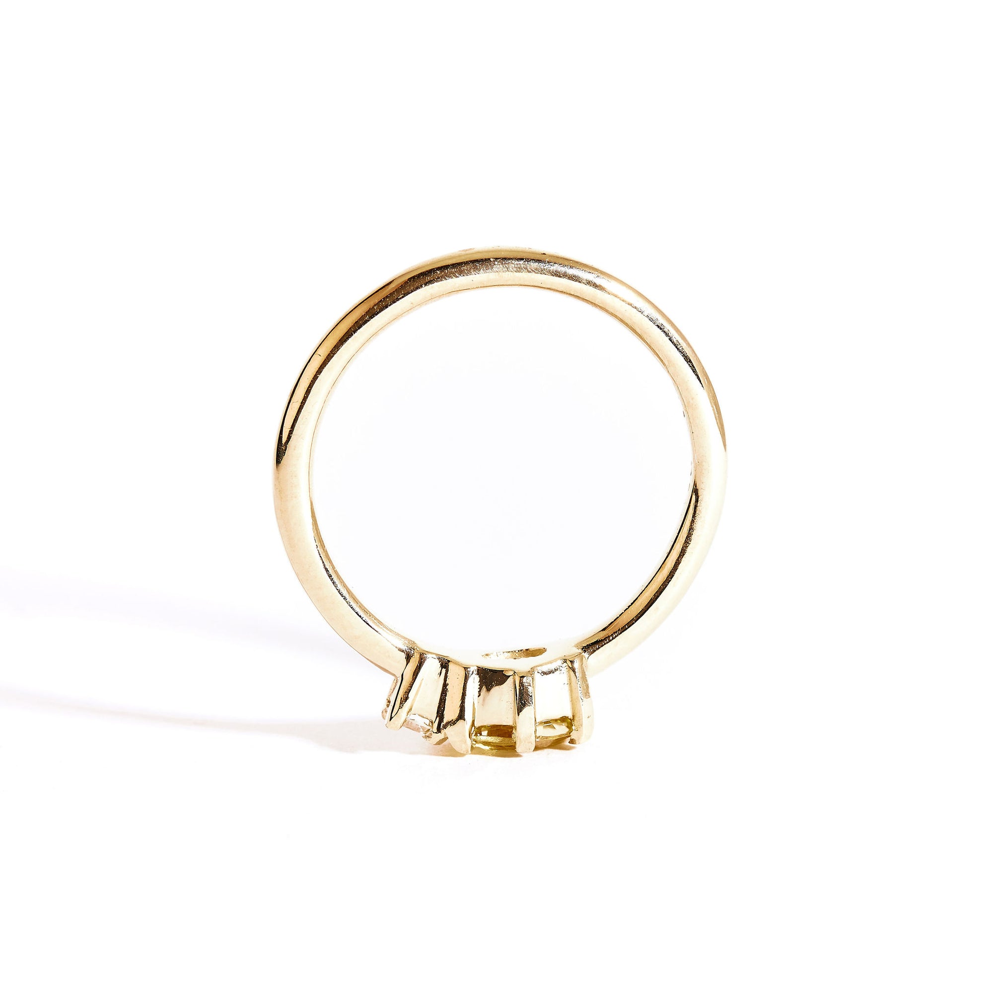 Two stone ring crafted in 9ct yellow gold with yellow sapphire and white diamond. By black finch