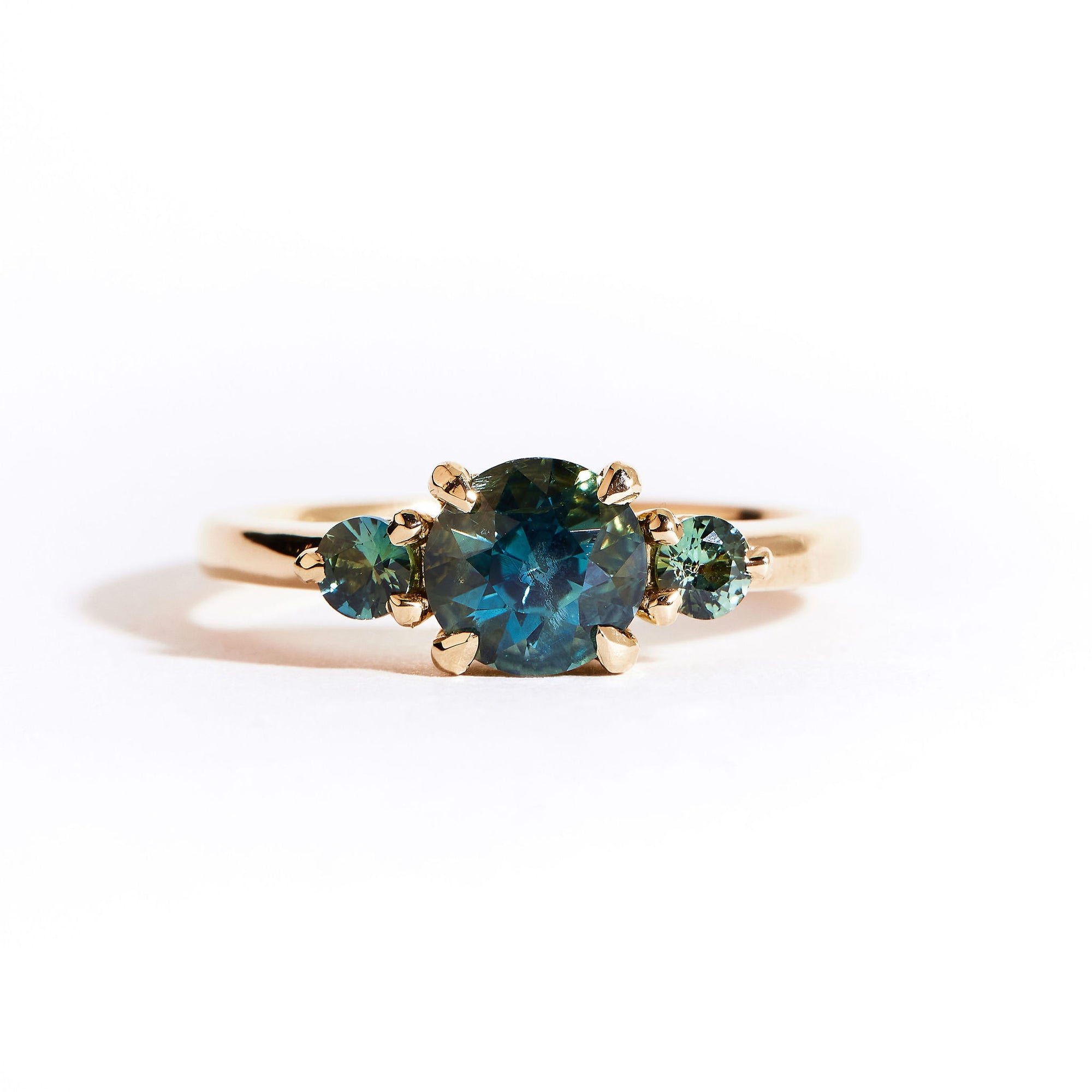 Blue and Teal Sapphire Engagement Ring in 18ct Yellow Gold