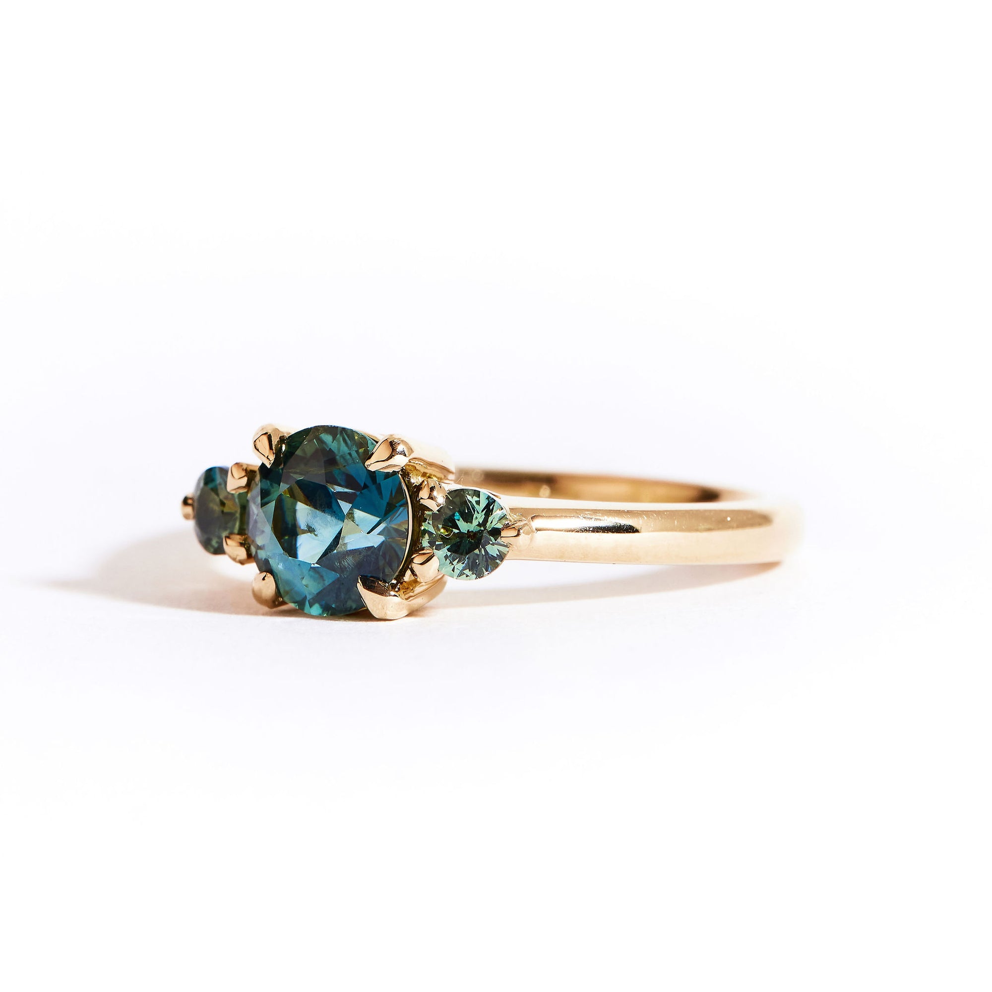 Blue and Teal Sapphire Engagement Ring in 18ct Yellow Gold