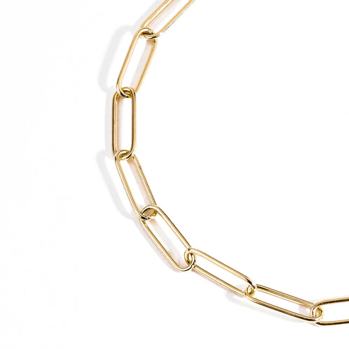 Elongated gold chain bracelet made by Black Finch Jewellery in Melbourne. 