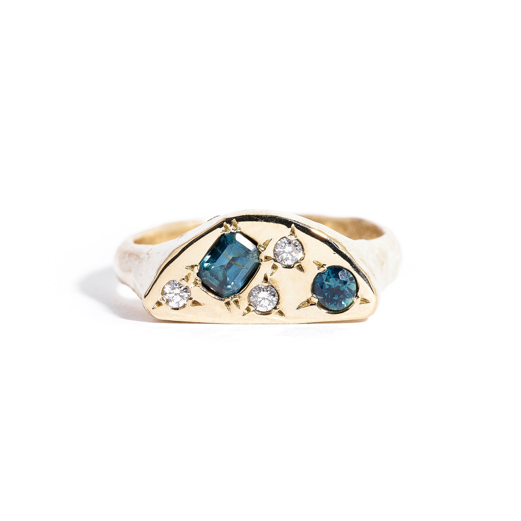 Crescent Signet set with Blue Sapphires and Diamonds