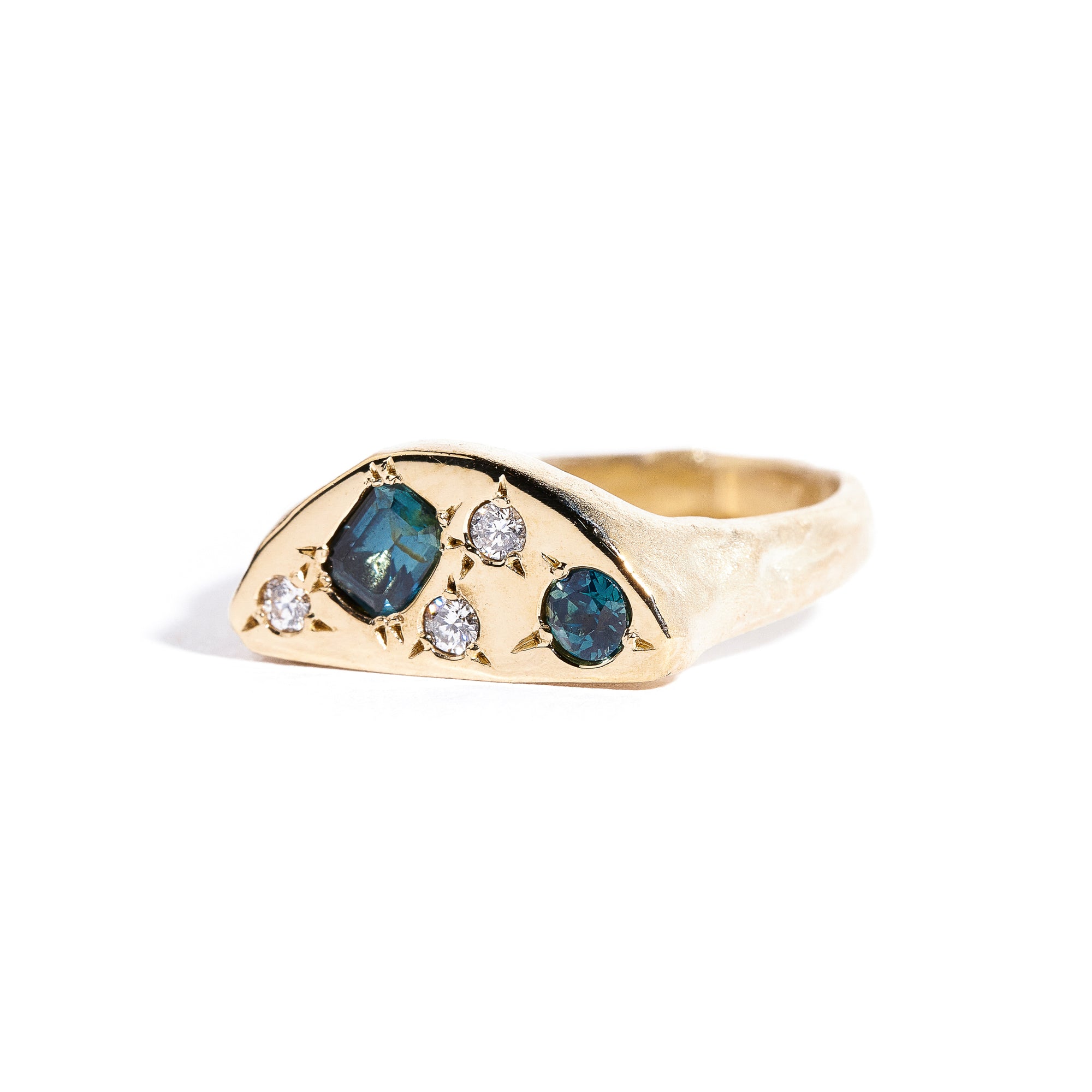 Crescent Signet set with Blue Sapphires and Diamonds