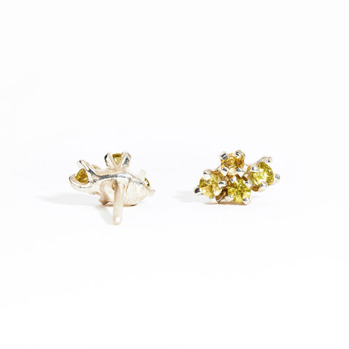 Pair of gold studs featuring four yellow sapphires. Bespoke and handmade in Melbourne by Black Finch Jewellery.