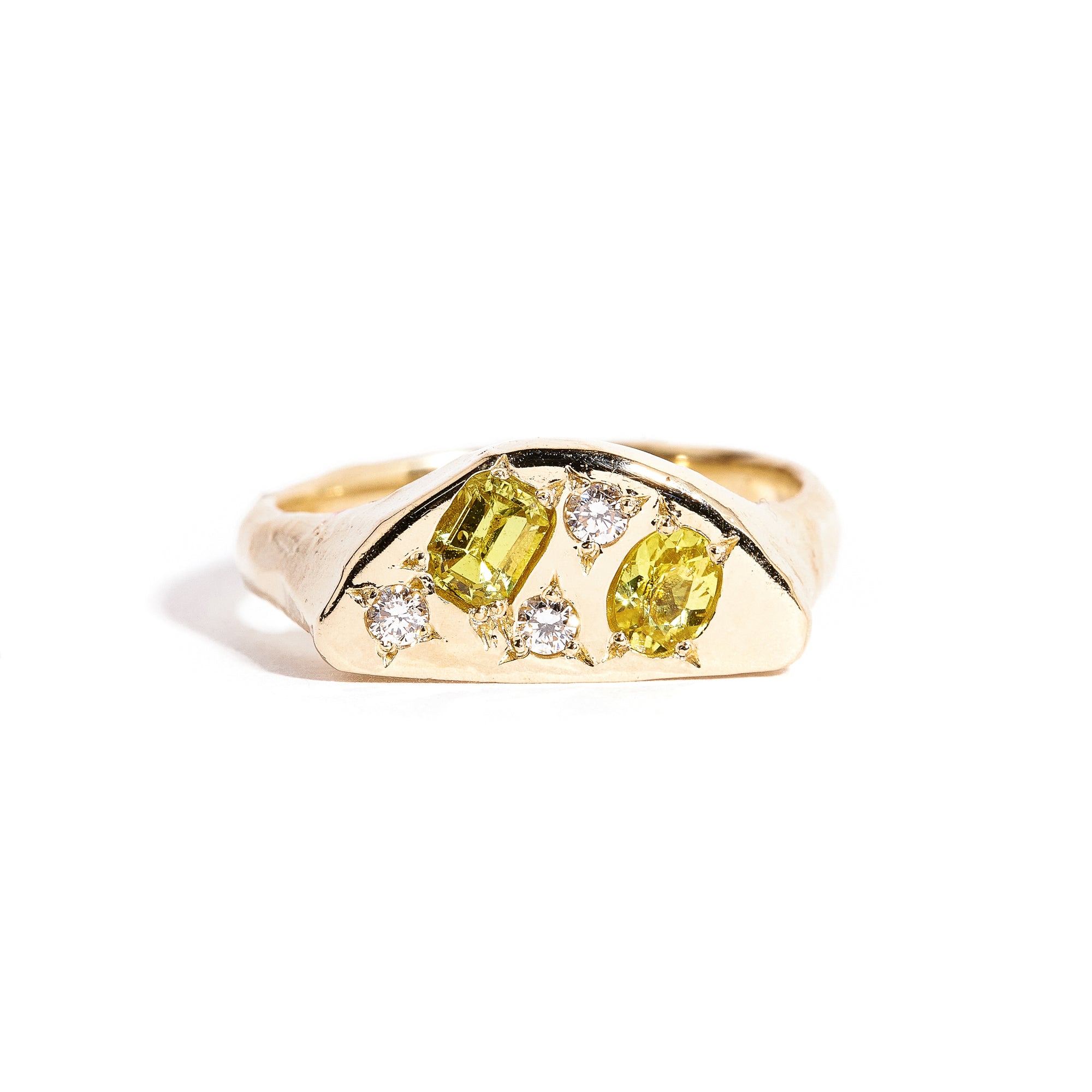 Yellow Ceylon Sapphire and Diamond Signet Handmade Ring in 9ct Yellow Gold