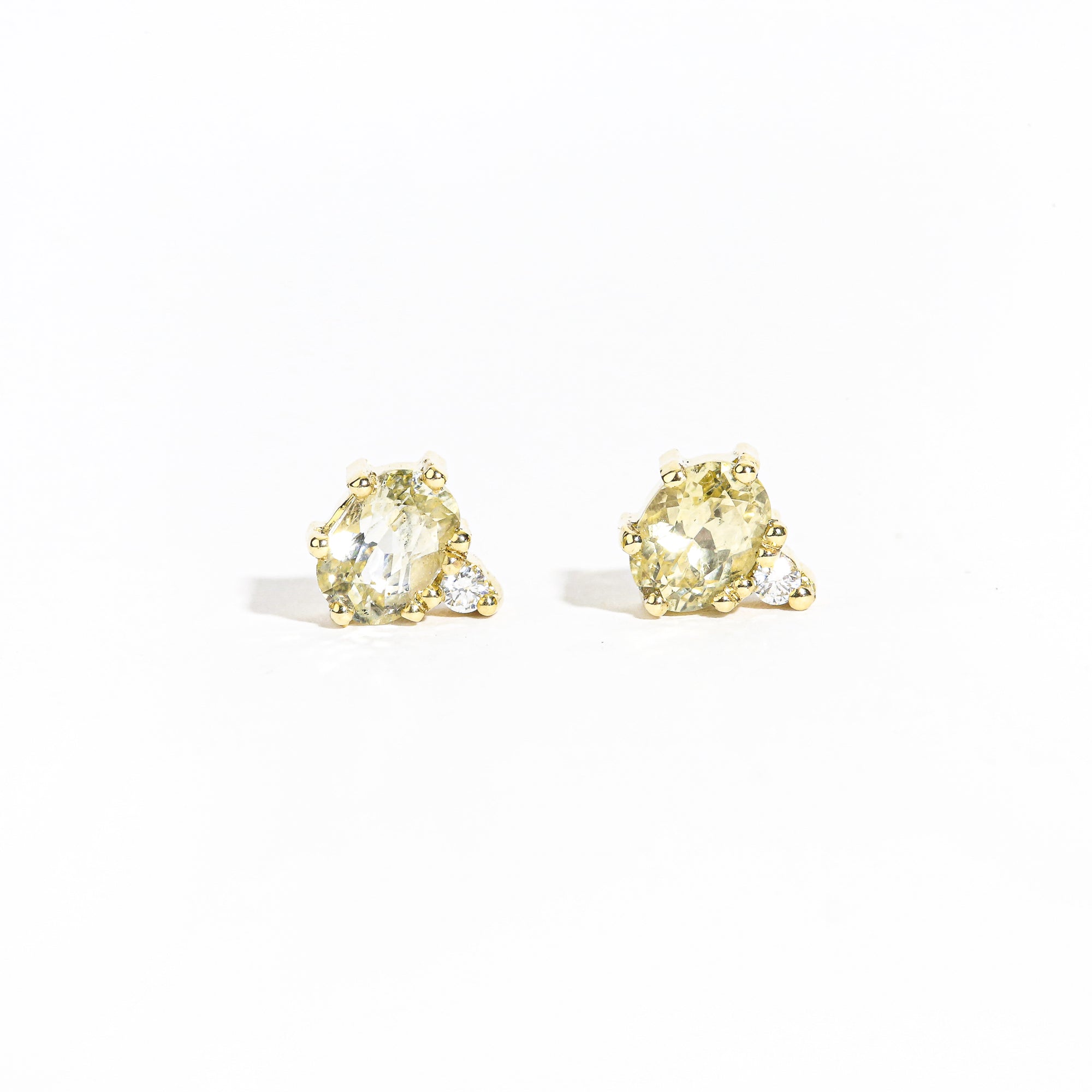 Yellow sapphire and white diamond earrings crafted in 9ct yellow gold by Black Finch