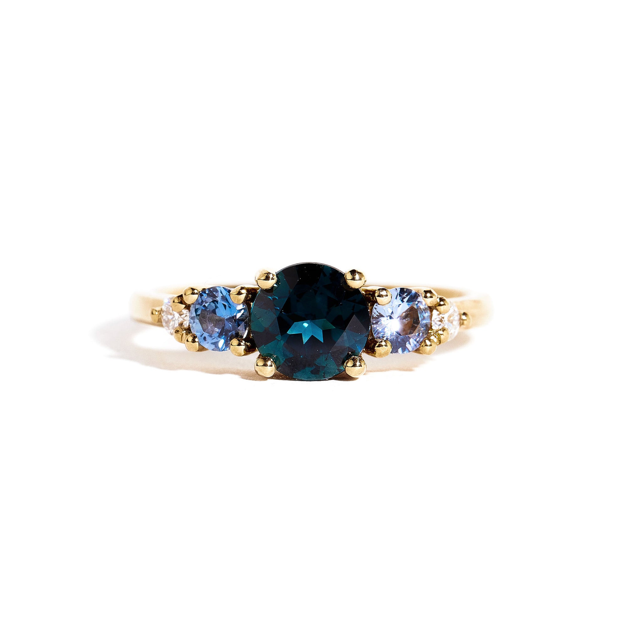 Australian Sapphires and Diamond Ring | Handmade Engagement Ring in 18ct Yellow Gold