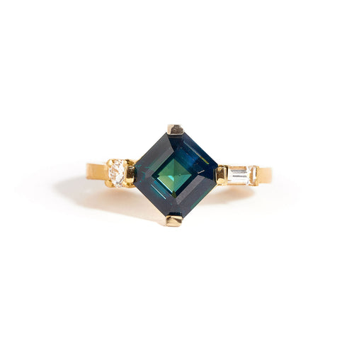 Asscher Cut Sapphire Ring with Diamonds  in 18ct Yellow Gold 