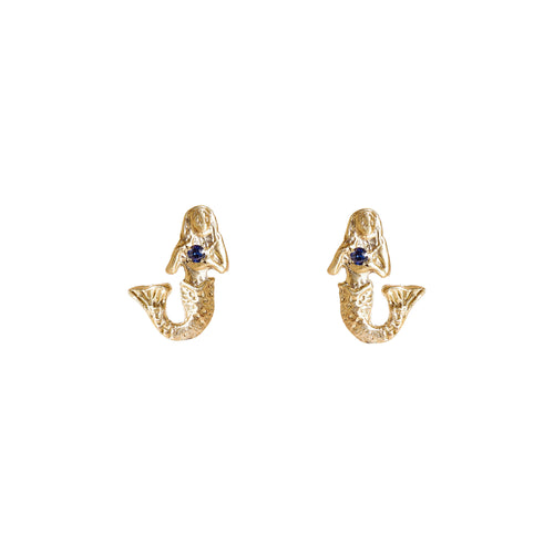 Blue Sapphire 9ct Yellow Gold Mermaid Earrings