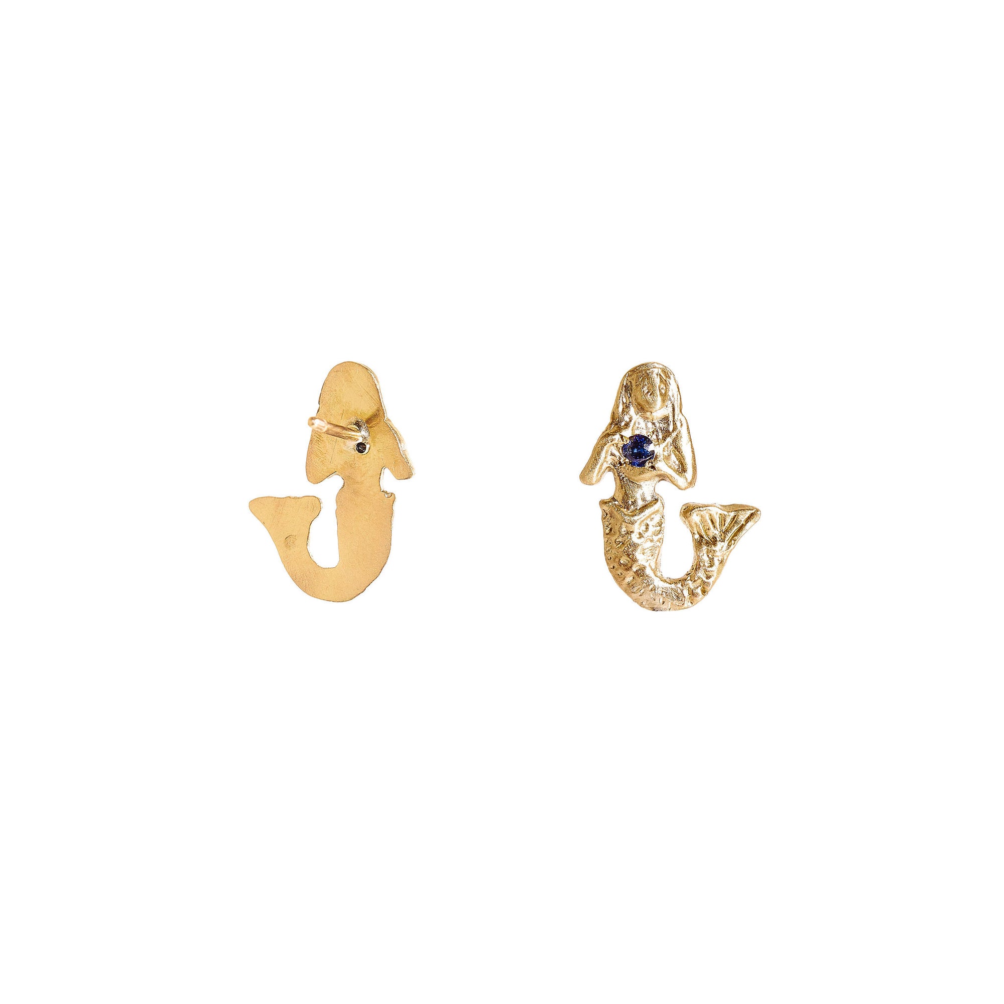 Blue Sapphire 9ct Yellow Gold Mermaid Earrings