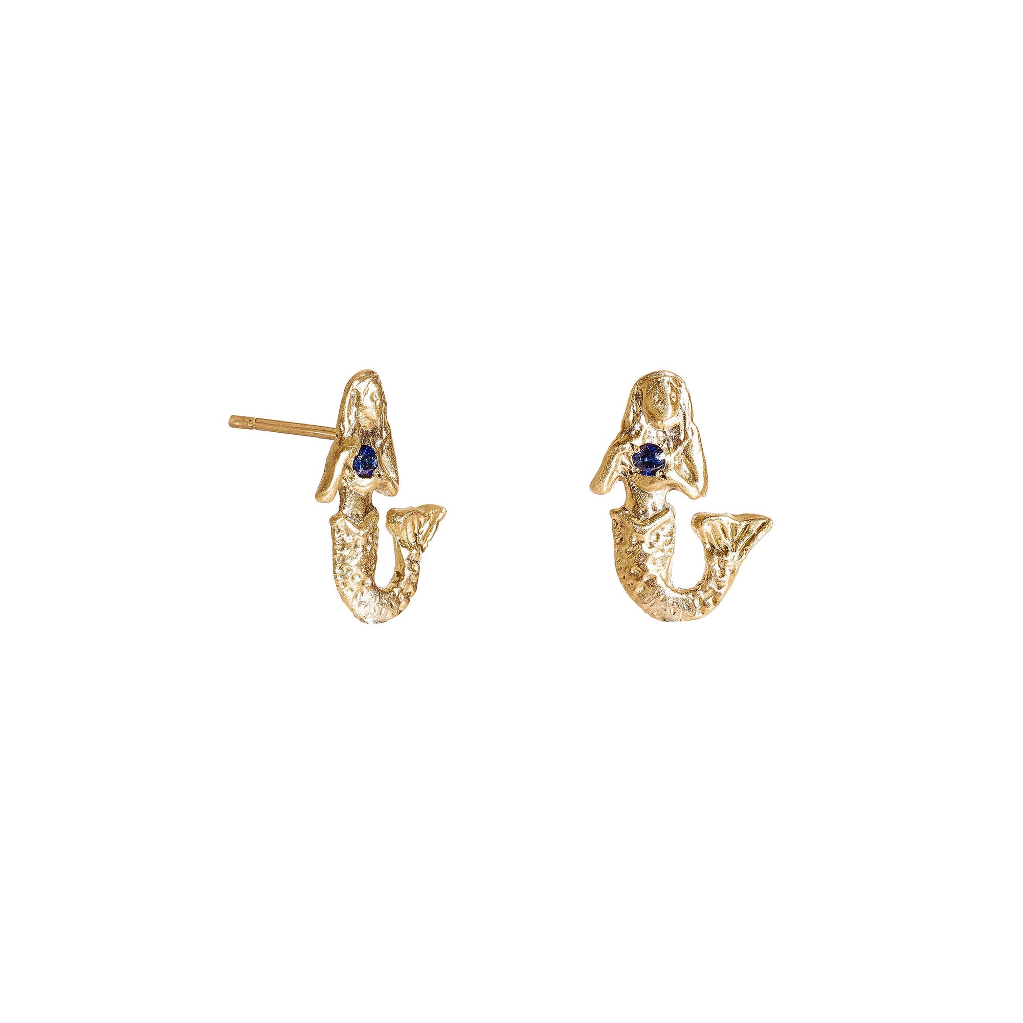 Blue Sapphire 9ct Yellow Gold Mermaid Earrings