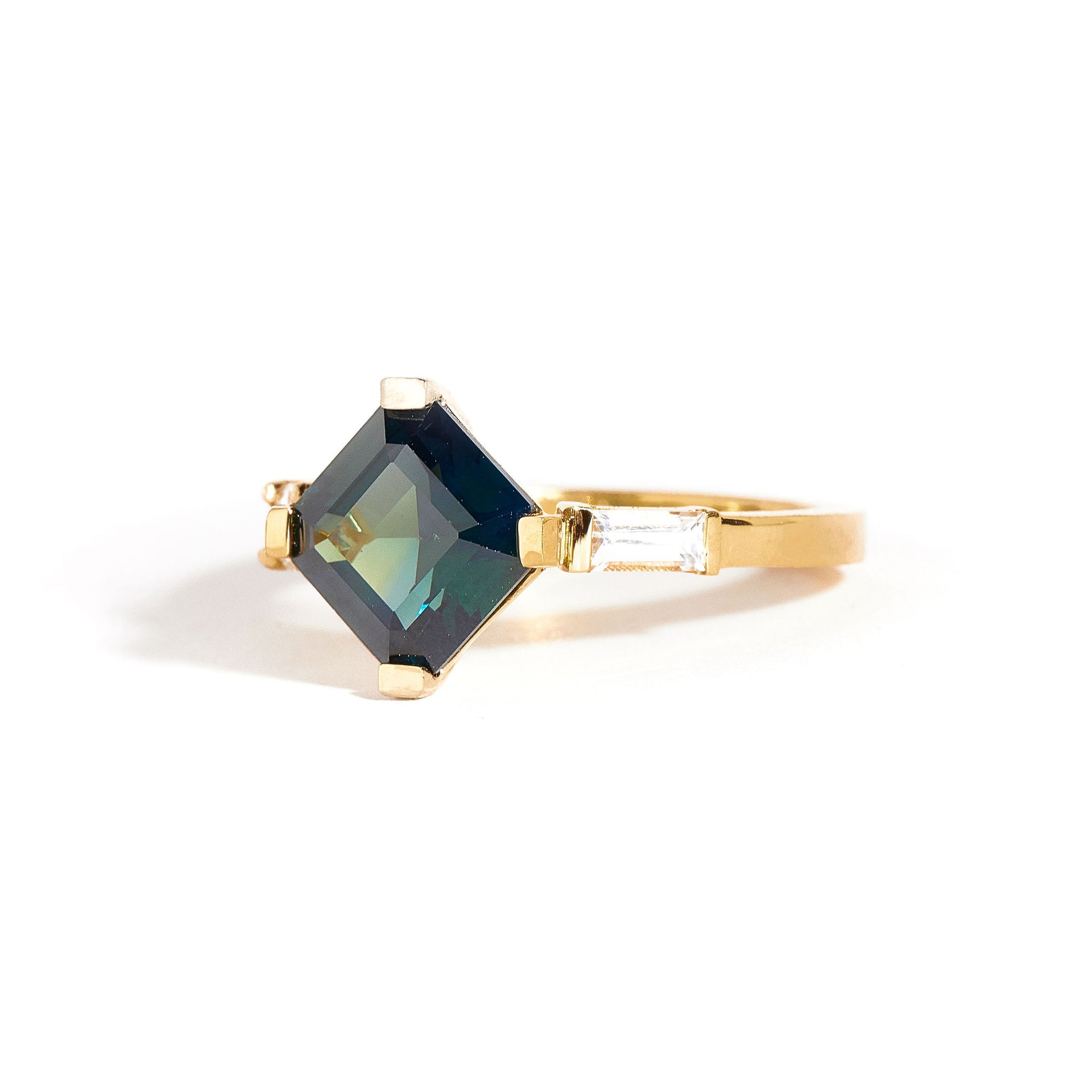 Asscher Cut Sapphire Ring with Diamonds  in 18ct Yellow Gold 