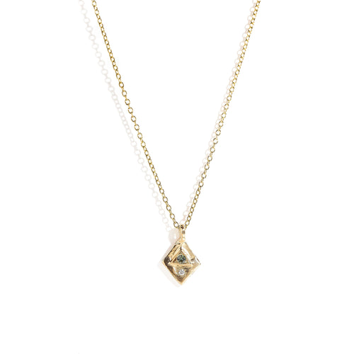 Teal Sapphire and White Diamond Pendant in 9ct Yellow Gold 