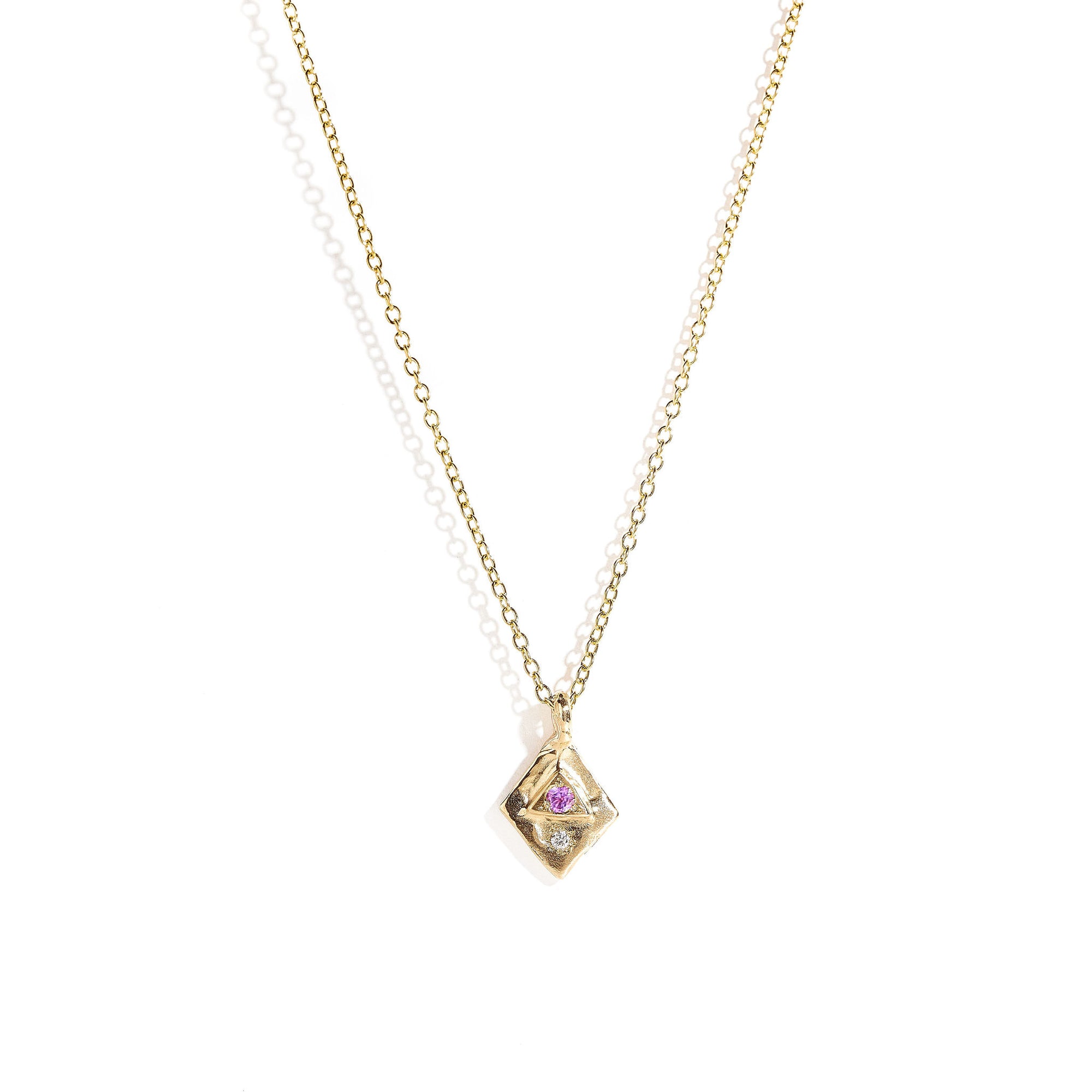 Pink Sapphire and White Diamond 9ct Yellow Gold Pendant