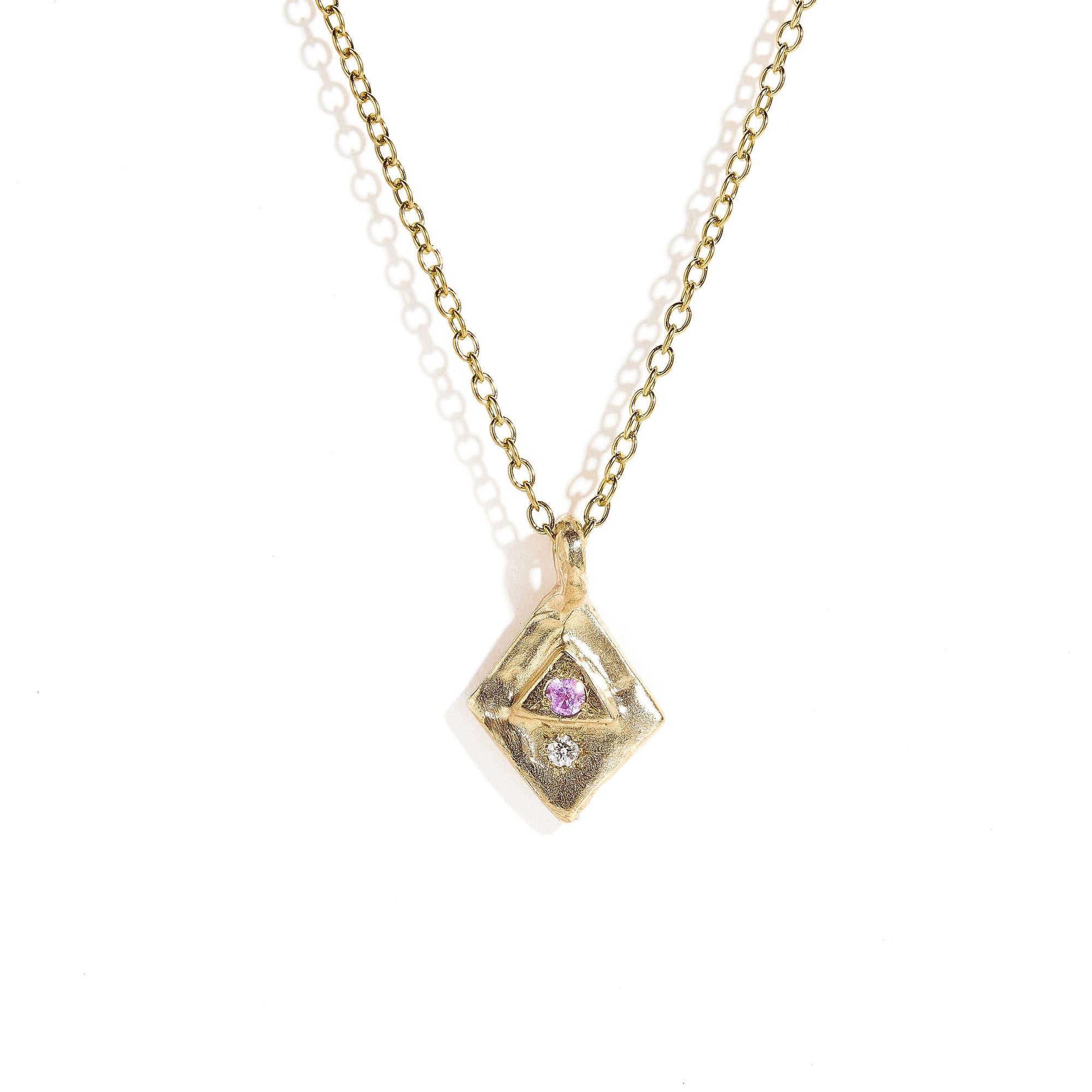 Pink Sapphire and White Diamond 9ct Yellow Gold Pendant