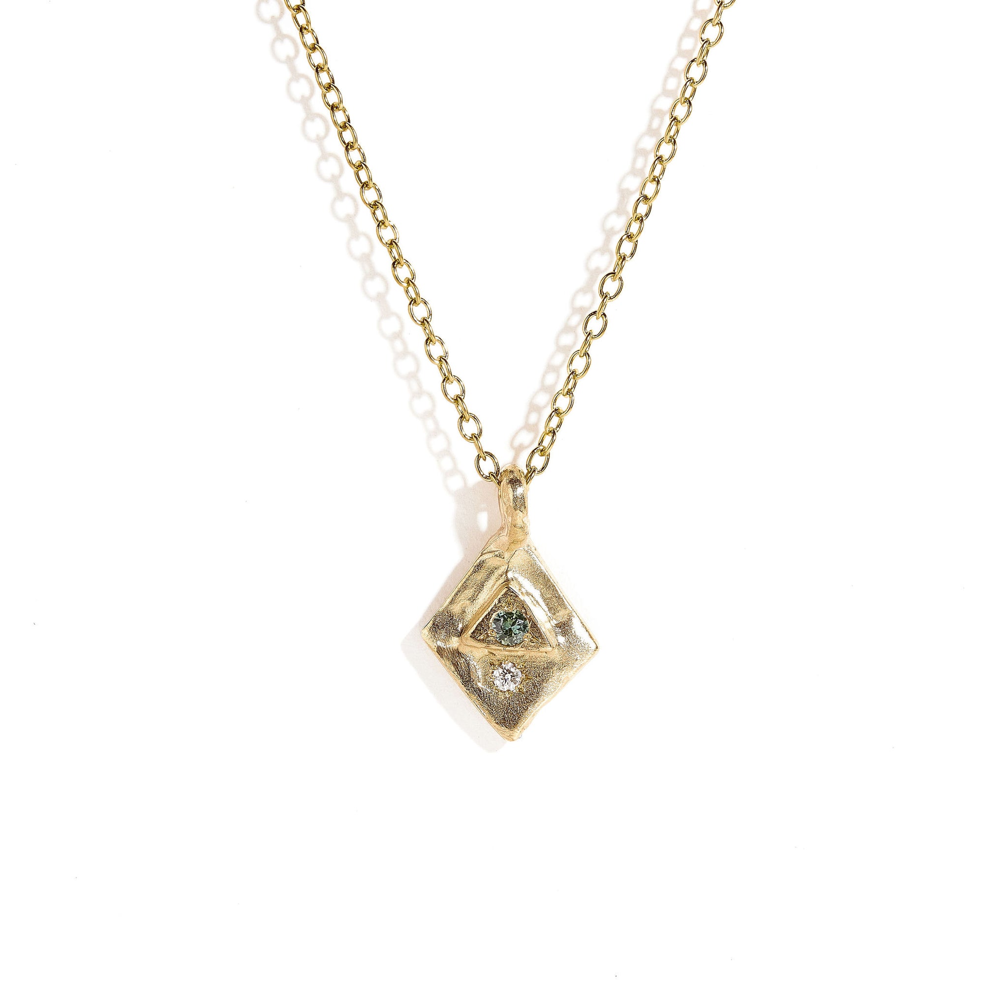 Teal Sapphire and White Diamond Pendant in 9ct Yellow Gold 