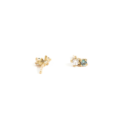 Teal Sapphire and Diamond Handmade Earrings in 9ct Gold 