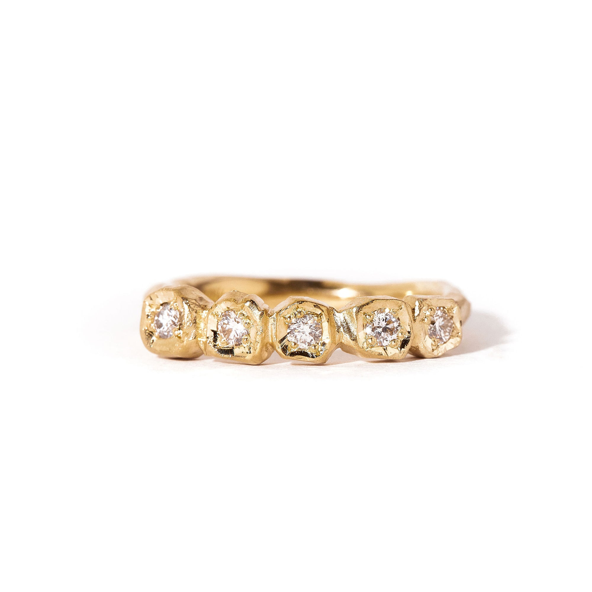  5 Stone Diamond Handmade Ring in 9ct Yellow Gold