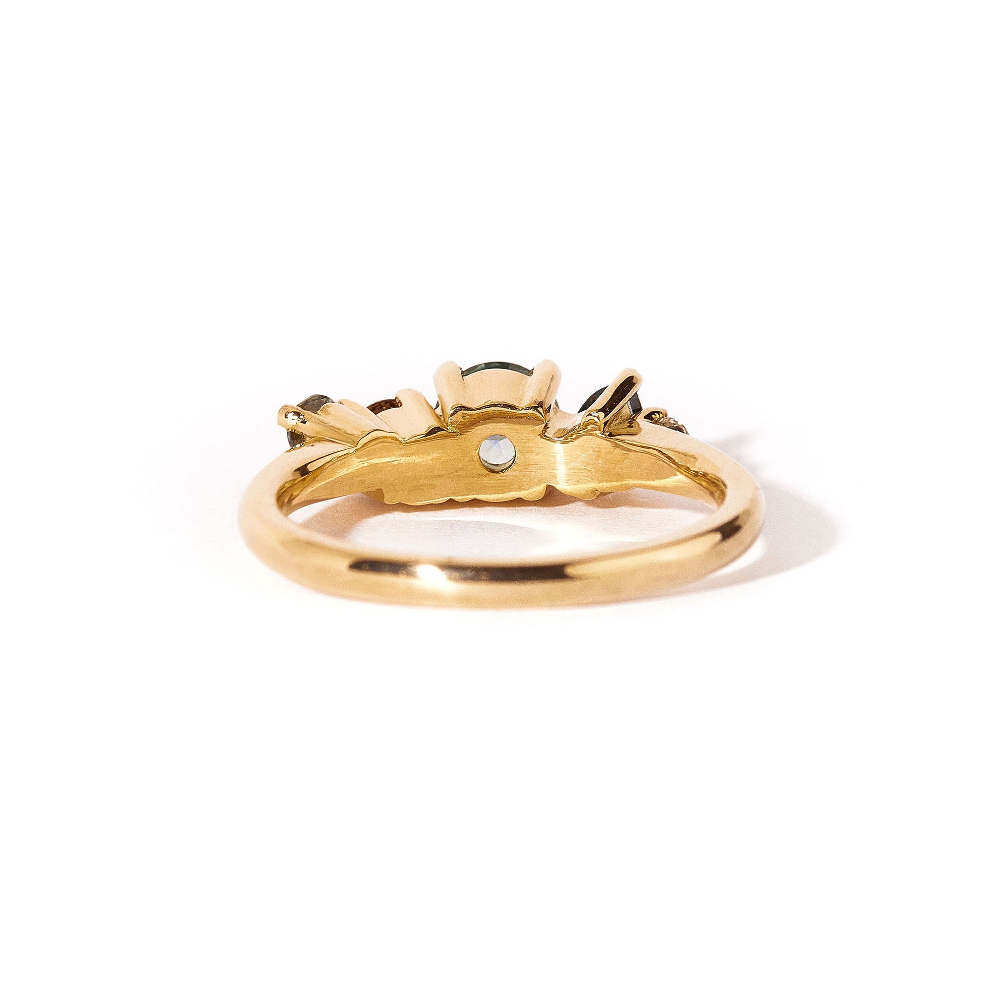 5 Stone Ethically Sourced Australian Sapphires and Champagne Diamond Cluster Ring in 18ct Yellow Gold 