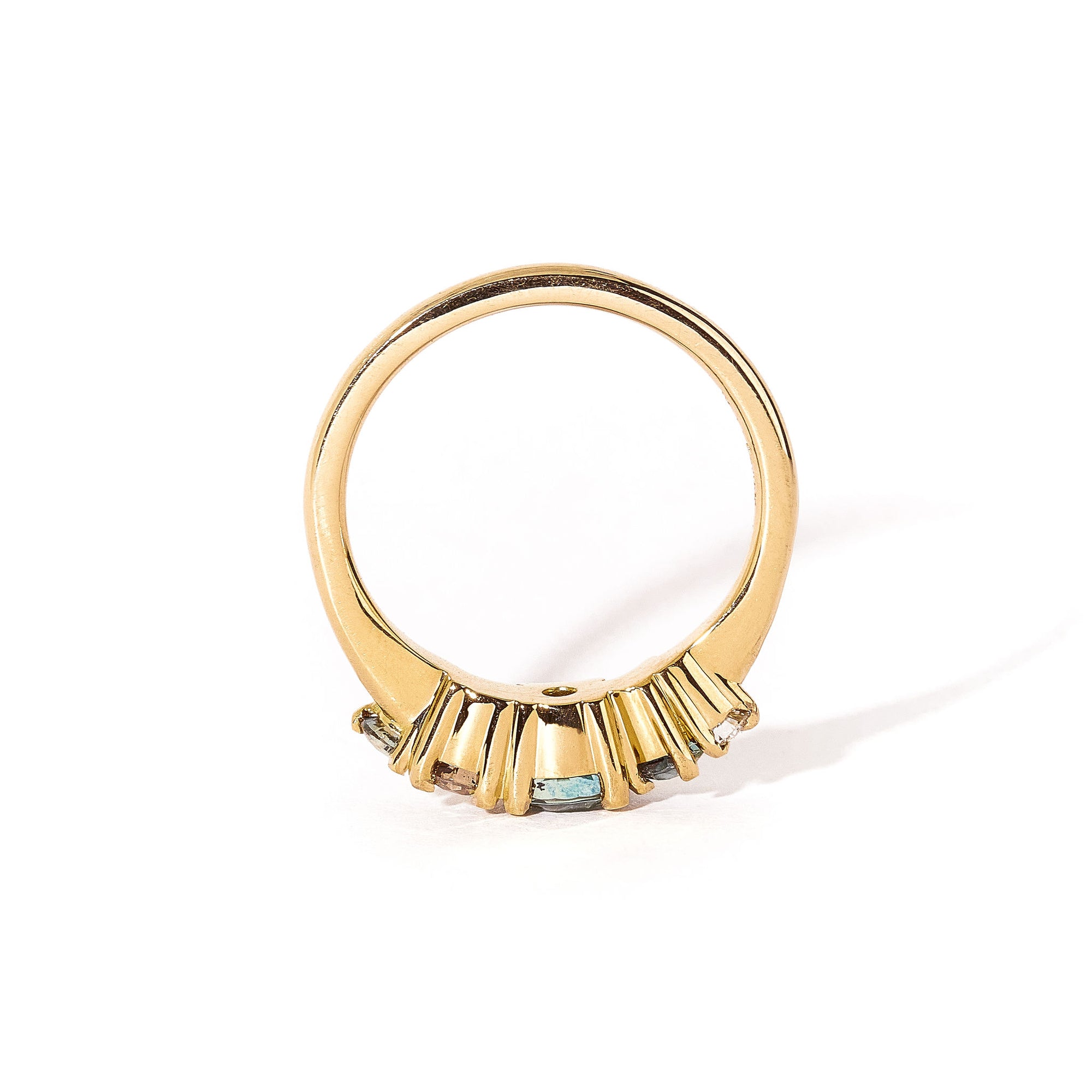5 Stone Ethically Sourced Australian Sapphires and Champagne Diamond Cluster Ring in 18ct Yellow Gold 