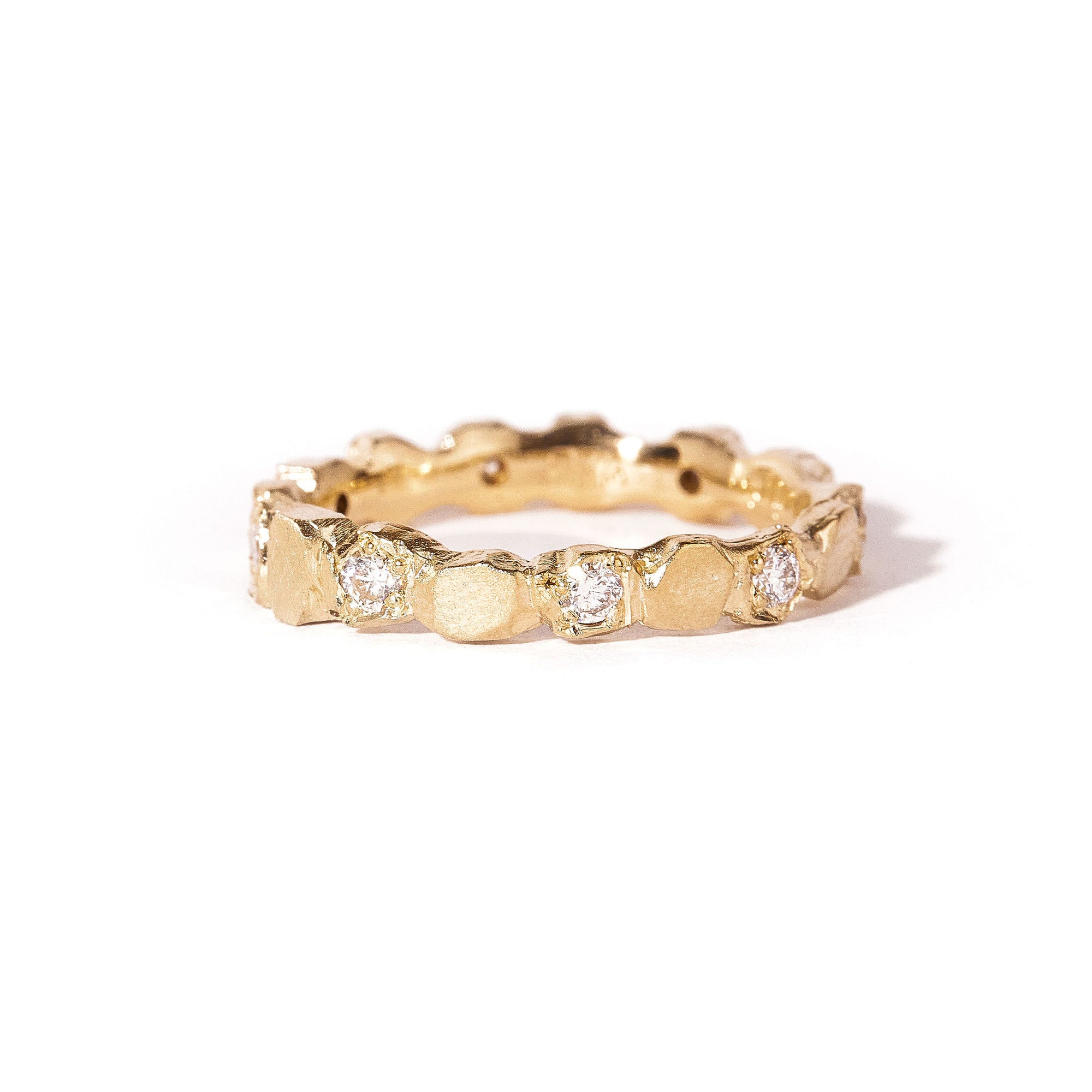 7 Stone Diamond Handcrafted Ring in 9ct Yellow Gold
