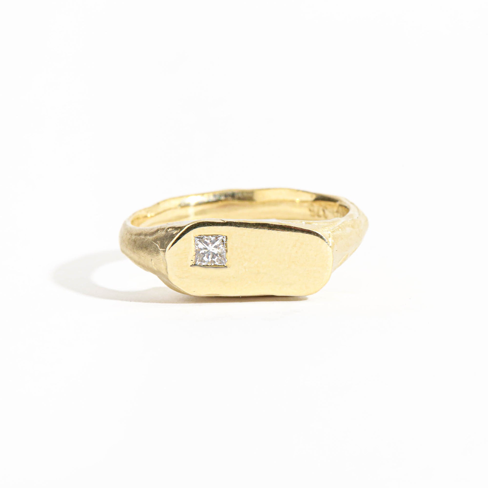 Signet Ring with Princess Cut White Diamond in 9ct Yellow Gold 