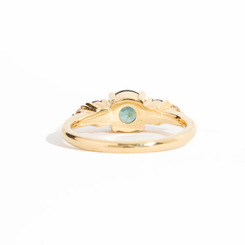 Midnight Sky Sapphire Ring | Five Stone Green and Lilac Sapphire Ring with Champagne Diamonds in 18 Carat Yellow Gold 