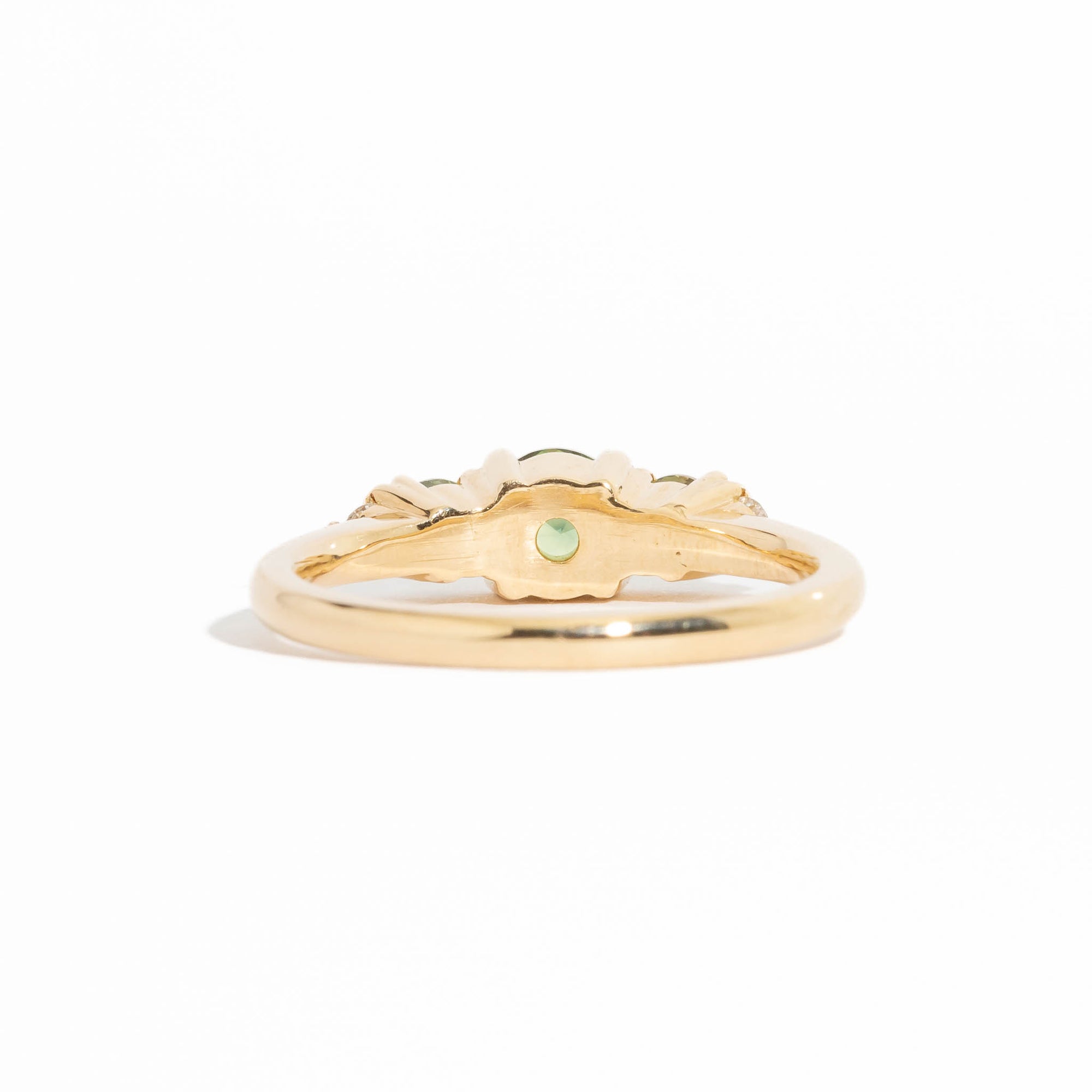 Five Stone Light Green Australian Sapphire Ring with Champagne Diamonds  in 18 Carat Rose Gold