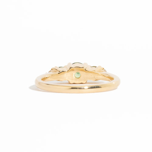 Five Stone Light Green Australian Sapphire Ring with Champagne Diamonds  in 18 Carat Rose Gold