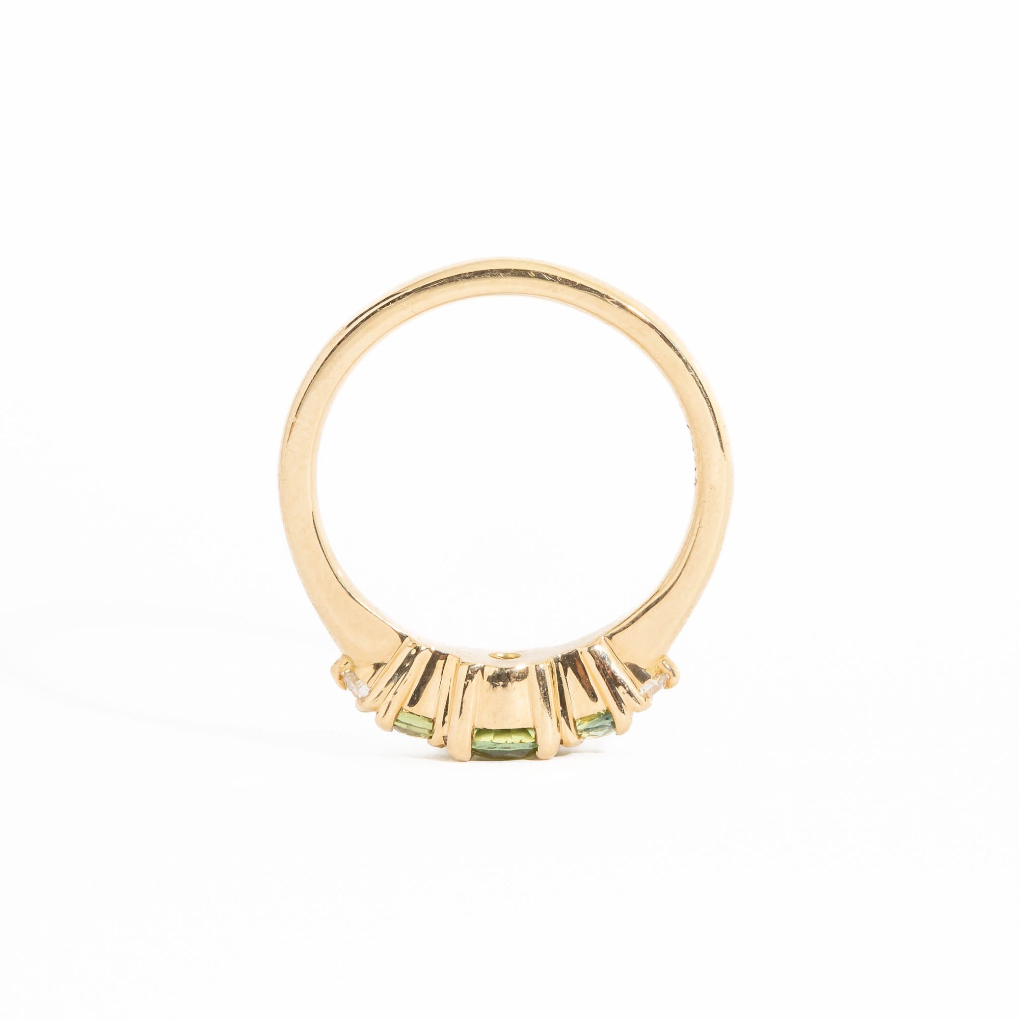 Five Stone Light Green Australian Sapphire Ring with Champagne Diamonds  in 18 Carat Rose Gold