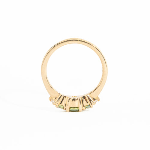 Five Stone Light Green Australian Sapphire Ring with Champagne Diamonds  in 18 Carat Rose Gold